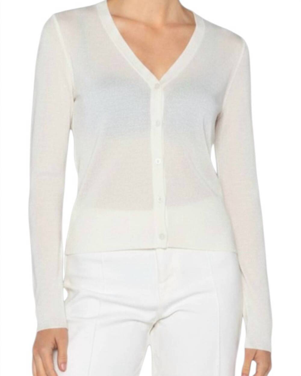 NEW KINROSS shimmer button front vee cardigan in oyster